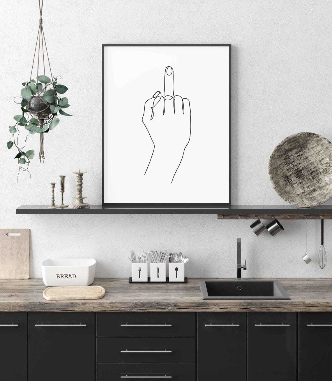 Minimalist Middle Finger Line Art Bold Hand Gesture Drawing Sassy Attitude Sketch Edgy Wall Decor - Image 6