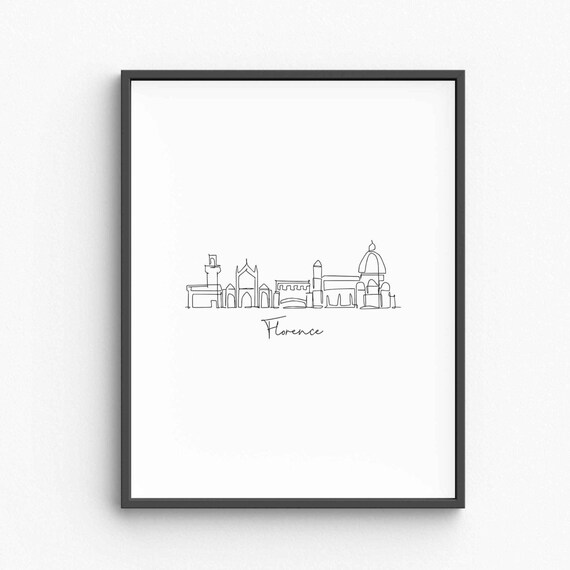 Florence Italy Skyline Single Line Drawing With Duomo Minimalist Poster