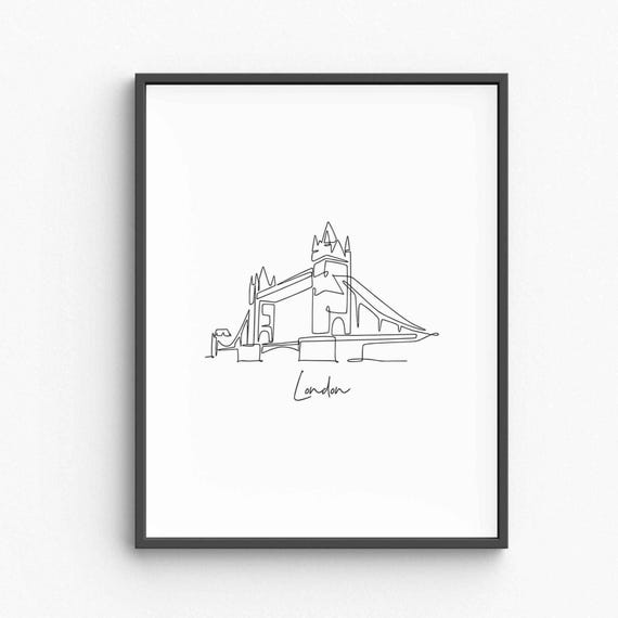 London Line Art Minimalist Travel Poster, Urban Silhouette