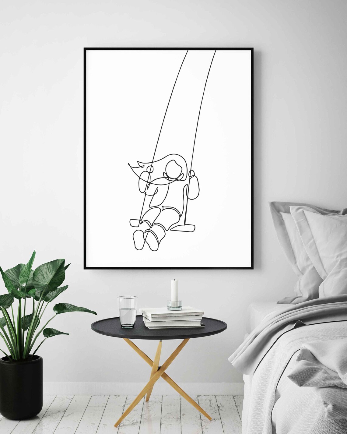 Child On Swing Line Art Playful Kid One Line Drawing Scene Poster - Image 5