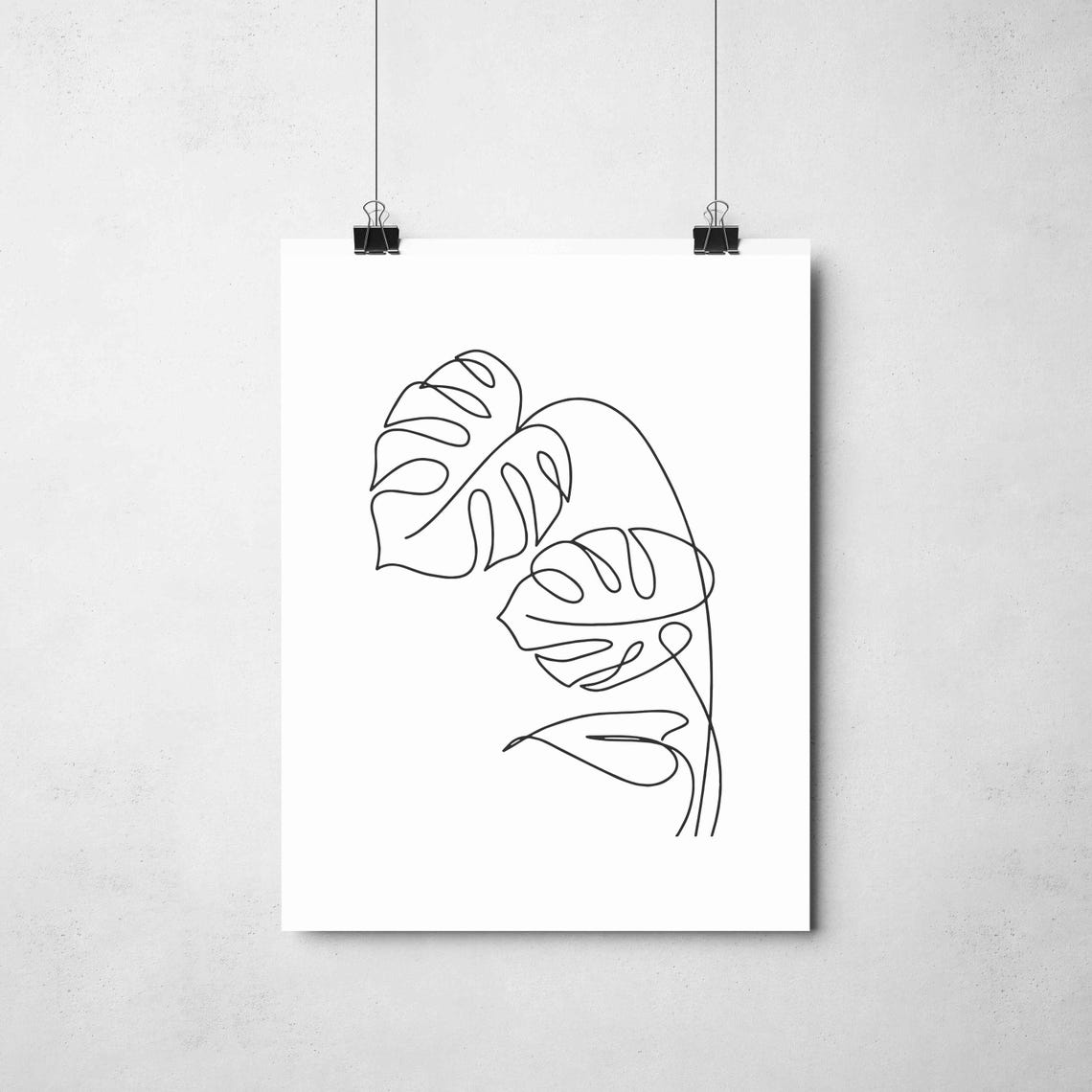 Monstera Leaves Botanical Tropical Continuous Line Art Poster - Image 2