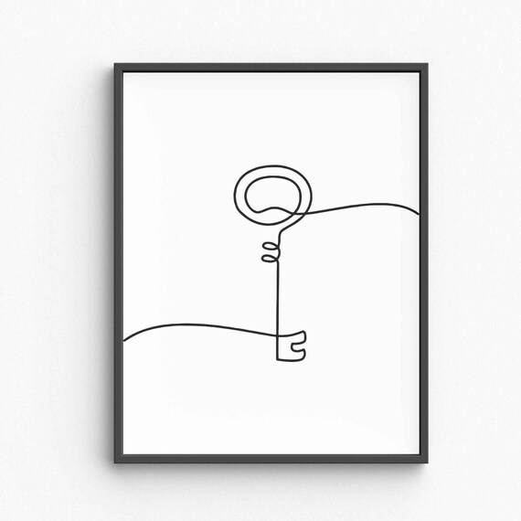 Vintage Skeleton Key Single Line Drawing Minimalist Modern Home Decor Poster