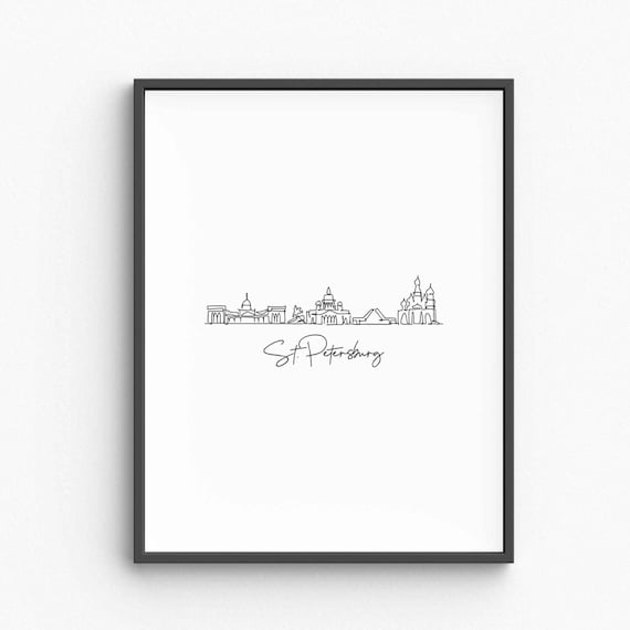 Saint Petersburg Russia Skyline Line Drawing Cathedral Domes Art Poster