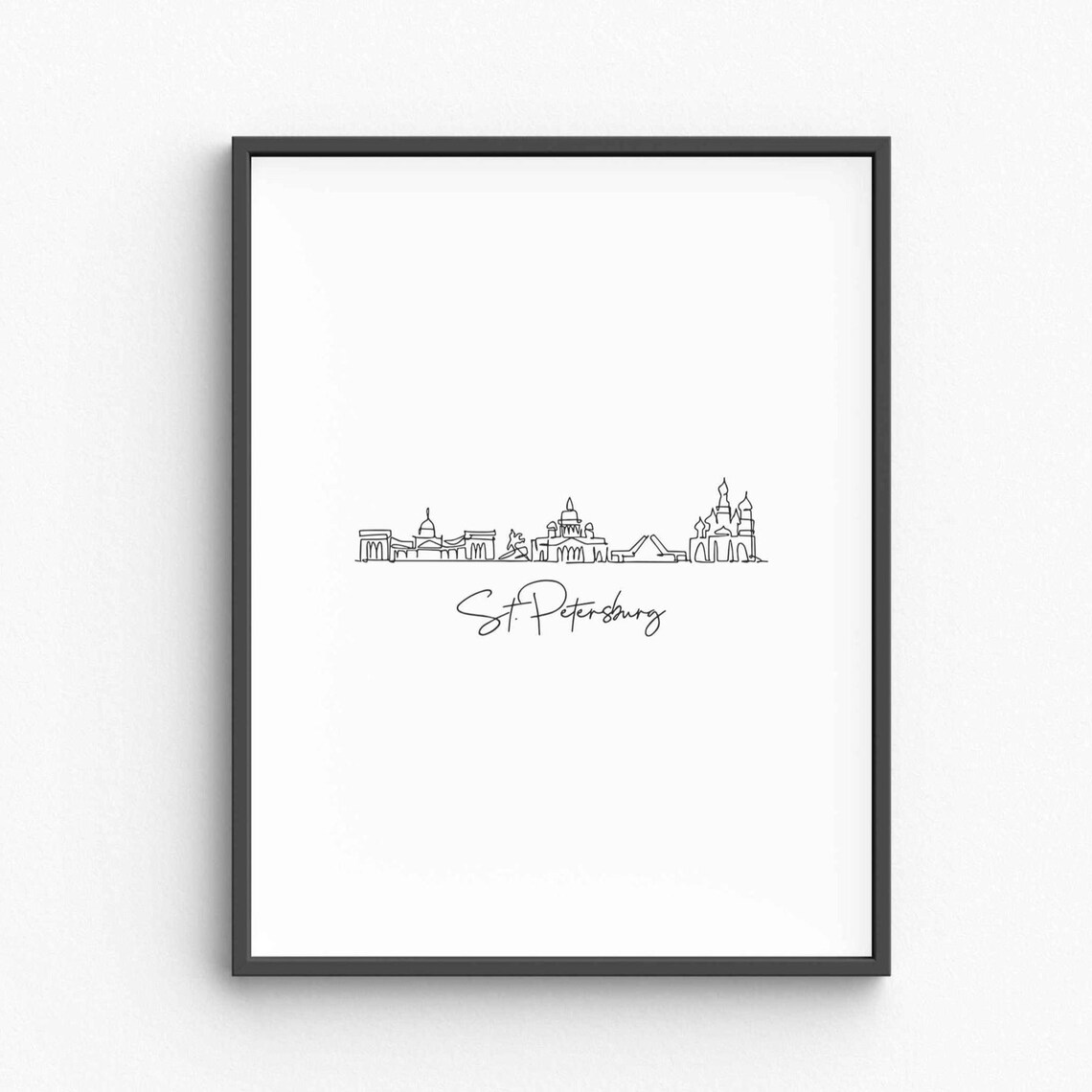 Saint Petersburg Russia Skyline Line Drawing Cathedral Domes Art Poster