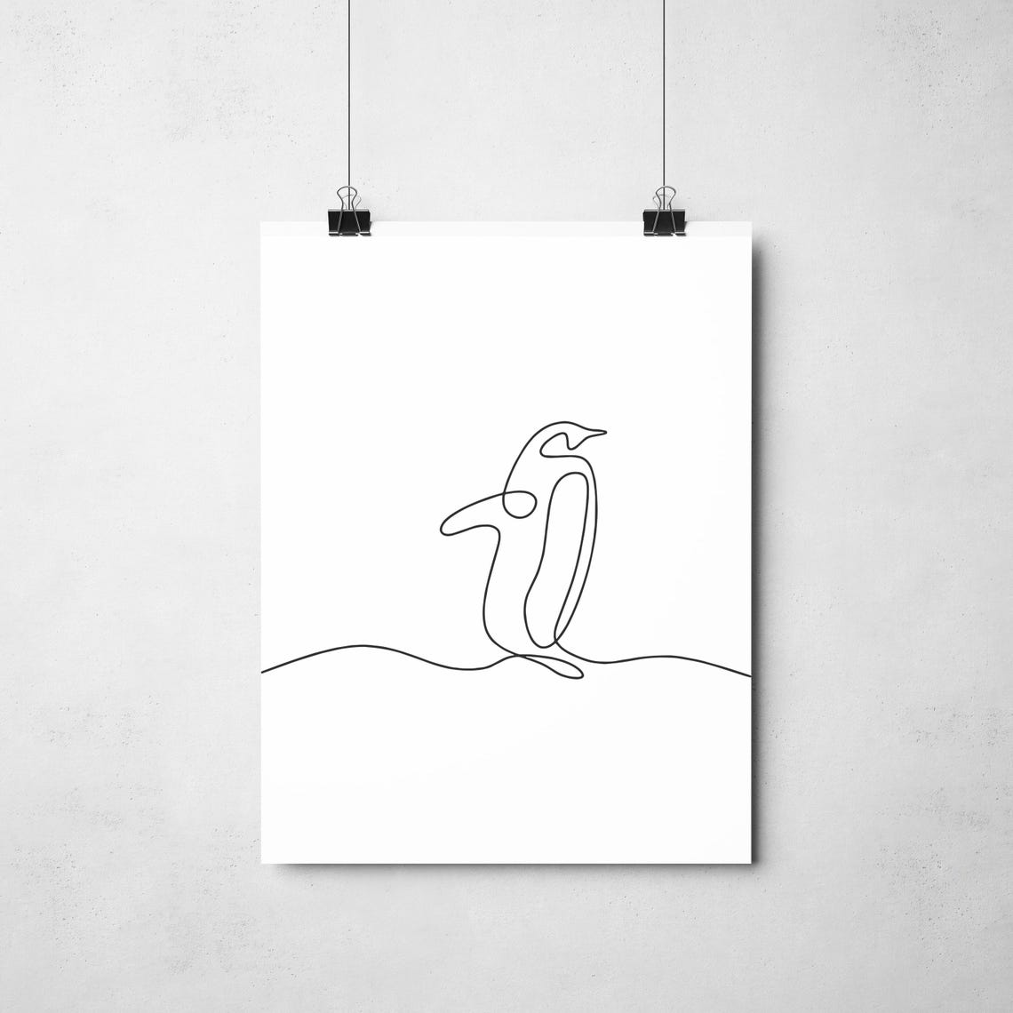 Penguin Standing Single Line Drawing Minimalist Wildlife Art Poster - Image 2