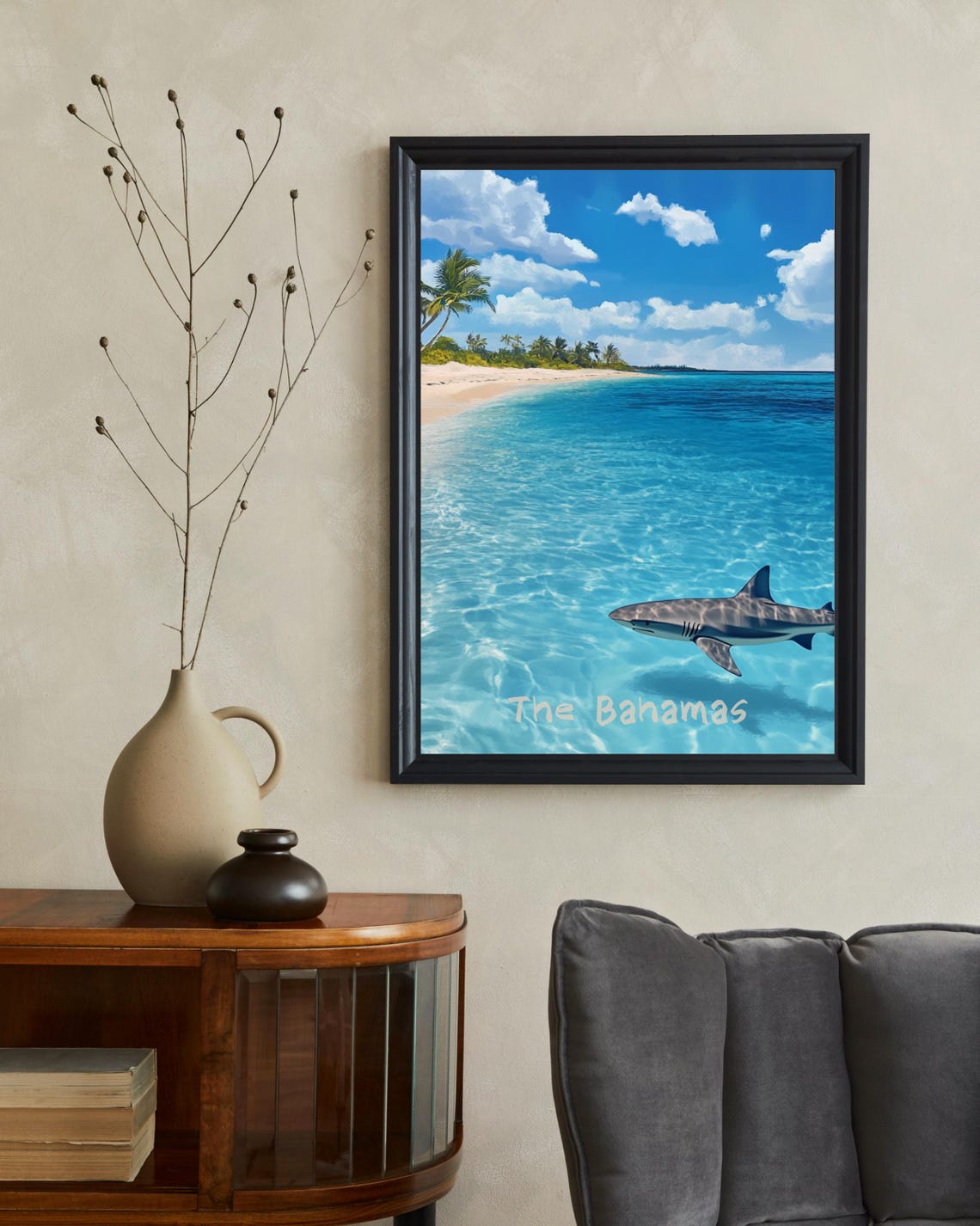 Tropical Shark Art Print, Bahamas Travel Poster - Image 2