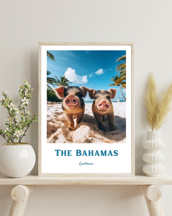 Bahamas Pig Beach Exuma Caribbean Travel Poster