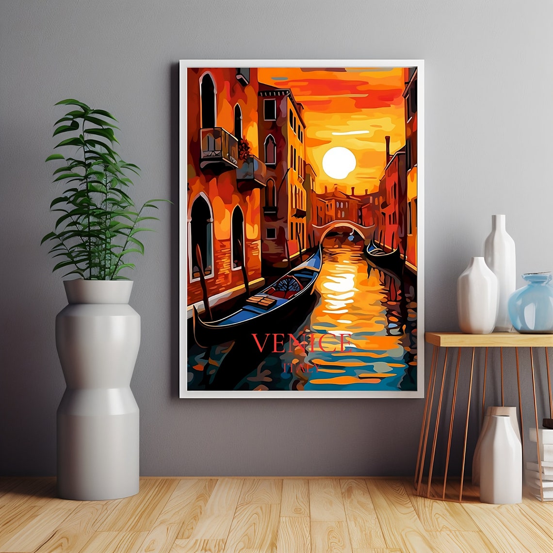 Venice Italy Travel Poster, Gondola Souvenir