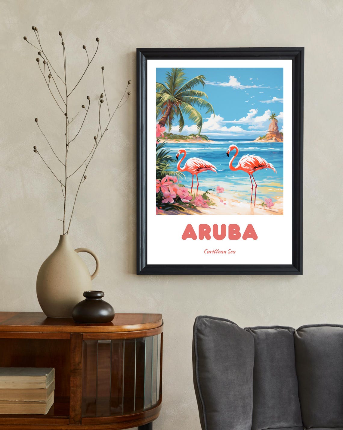 Aruba Flamingo Beach, Traditional Travel Poster - Image 2