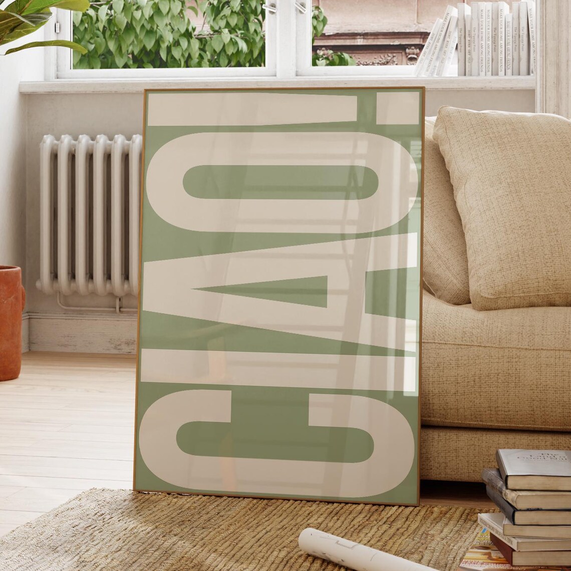 Ciao Sage Green Typography Travel Poster, Retro