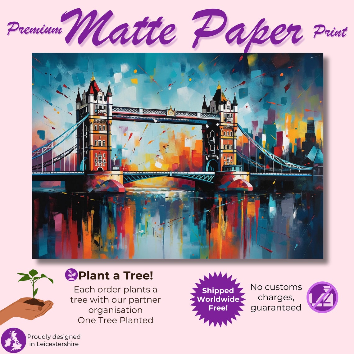 Tower Bridge Sunset Reflections Vibrant London Skyline Art Poster - Image 3