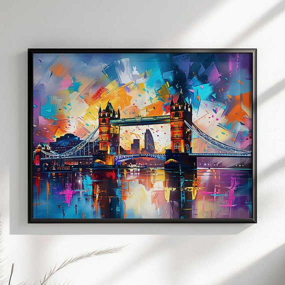Tower Bridge London Poster Print Abstract River Thames Wall Decor Cityscape Painting Gift Colourful City Art Watercolour Paint Splash
