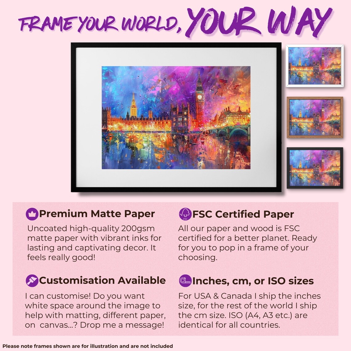 Big Ben London Purple Sunset Abstract Westminster City Art Poster - Image 2