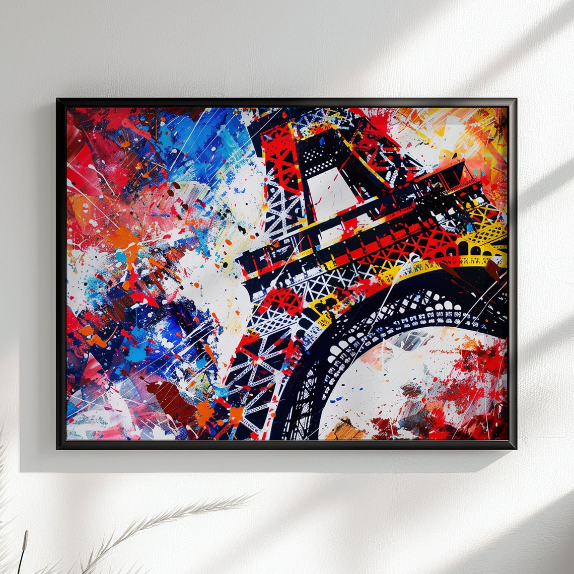 Eiffel Tower Close Up Red Blue Splatter Bold Abstract Poster