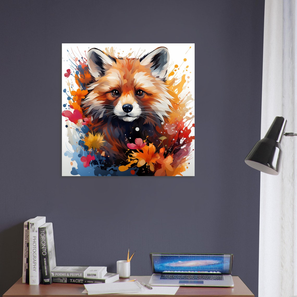 Red Fox Watercolor Portrait Splash Paint Colorful Wildlife Art Poster - Image 3