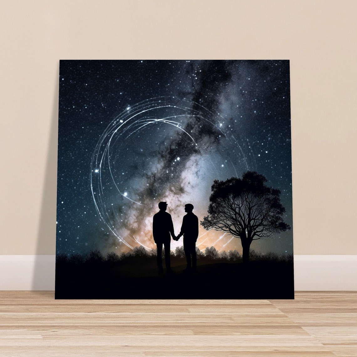 Two Men Holding Hands Silhouette Milky Way Night LGBTQ Love Poster - Image 3
