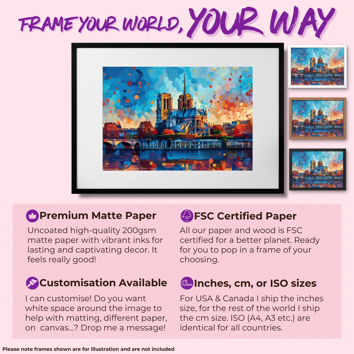Notre Dame Cathedral Blue Sky Dot Art Colourful Seine Painting Poster - Image 2