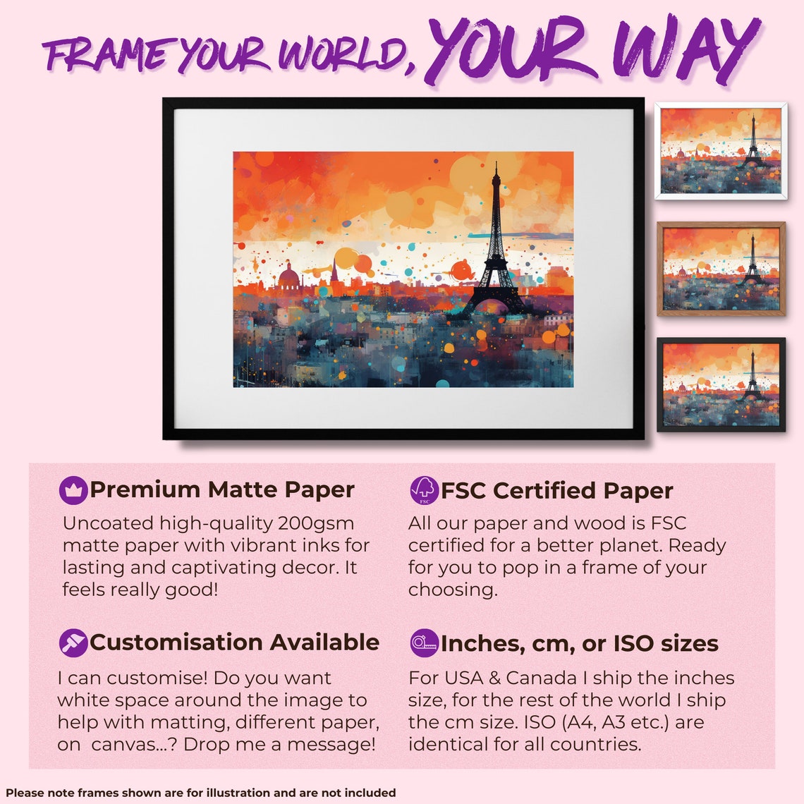 Eiffel Tower Paris Sunset Dot Art Vibrant Orange Skyline Poster - Image 2