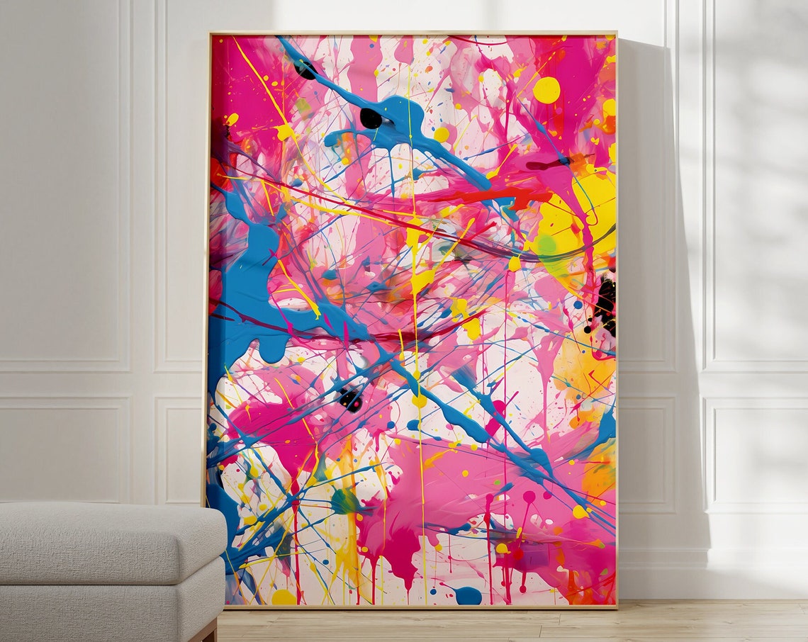 Bold Neon Drip Painting Vibrant Abstract Splatter Art Poster