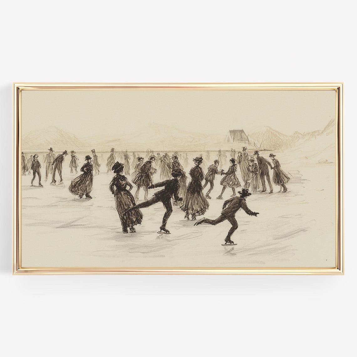 Vintage Ice Skaters Winter Rink Sketch Antique Figure Skating Poster - Image 3