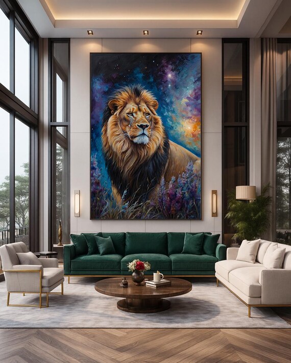 Majestic Lion Wall Art Powerful Galaxyinspired Wildlife Print Bold Animal