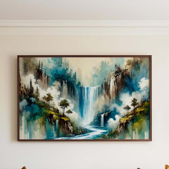 Nature Gift Waterfall Wall Art Print Tranquil Stream Decor For Home Housewarming Family New