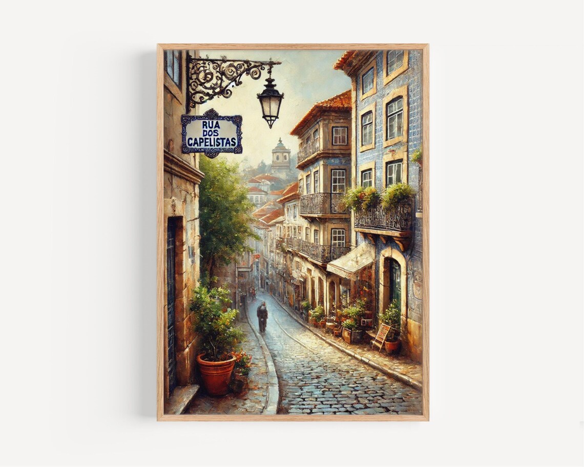 Rua dos Capelistas Coimbra Portugal Cobblestone Street Art Poster