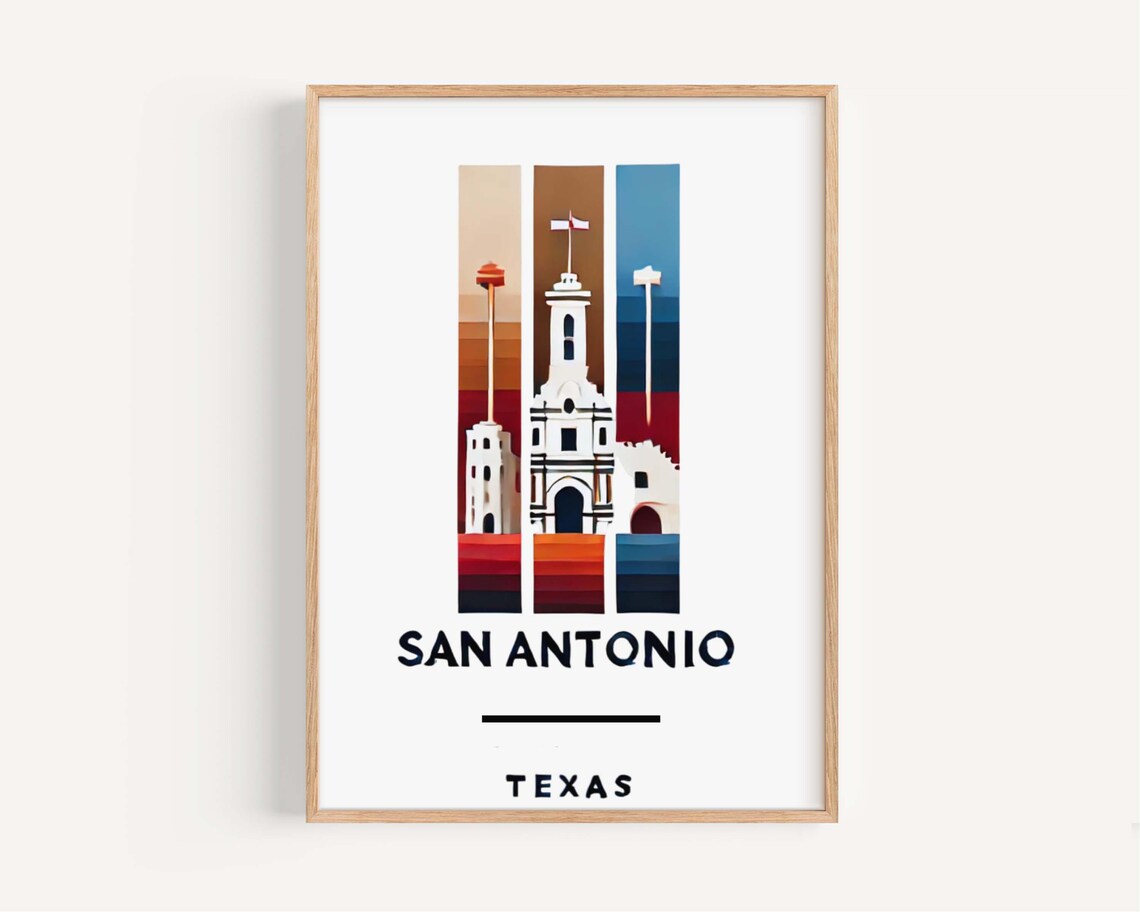 San Antonio Texas Map Travel Poster, Modern Decor