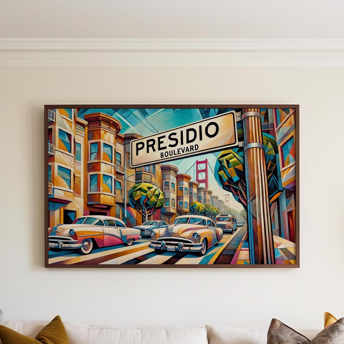 Presidio Boulevard San Francisco Cubism Classic Cars Cityscape Poster