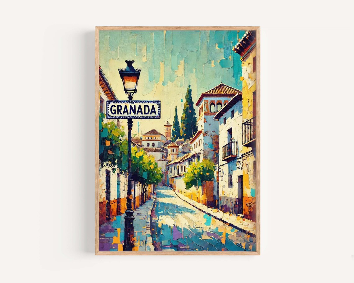 Granada Spain Old Town Street Impressionist Style City Art Poster