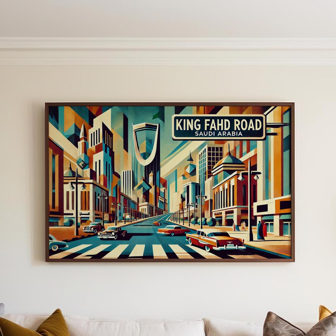 King Fahd Road Saudi Arabia Vintage Art Deco City Travel Poster