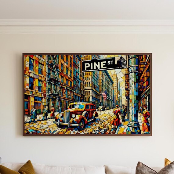 Pine Street Seattle Cubism Poster Stained Glass City Downtown Art