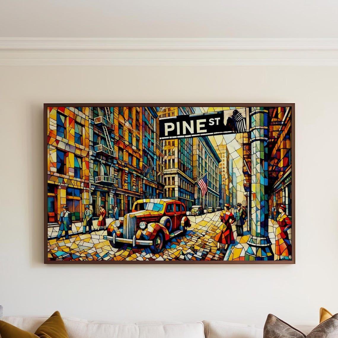 Pine Street Seattle Cubism Poster Stained Glass City Downtown Art