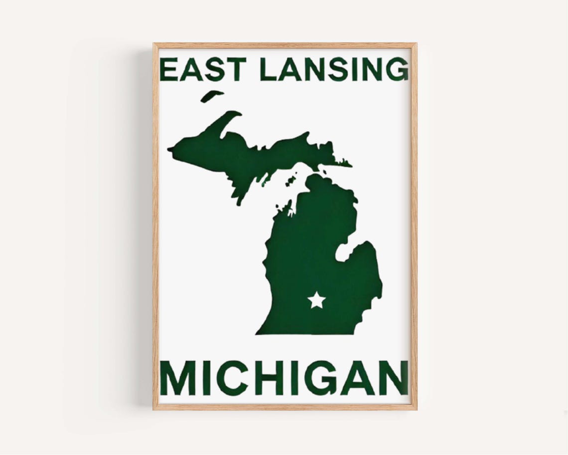 East Lansing Michigan Green State Map Silhouette Minimalist Poster