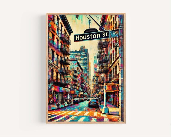 New York Houston Street Fire Escapes Colorful Urban Painting Poster