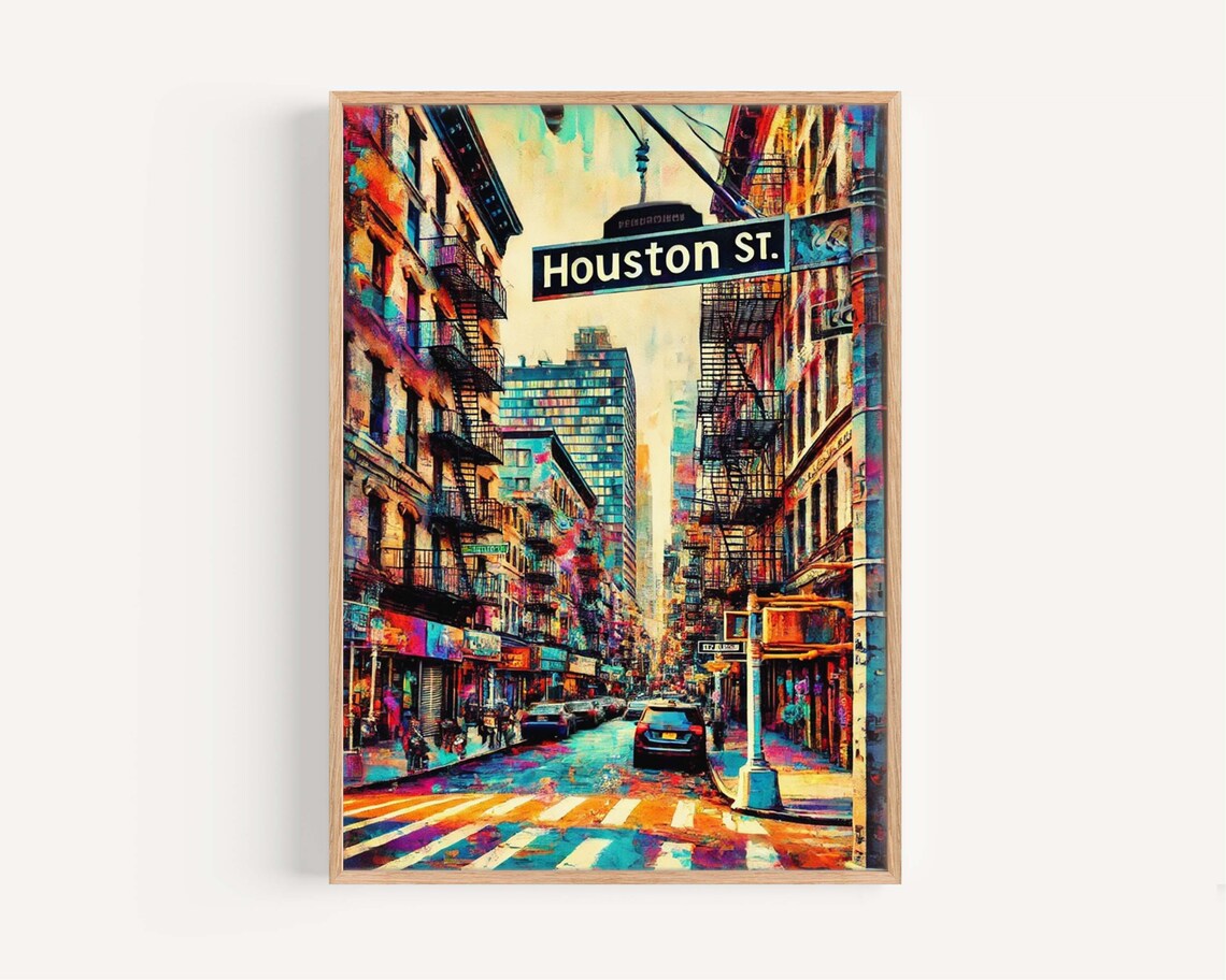 New York Houston Street Fire Escapes Colorful Urban Painting Poster