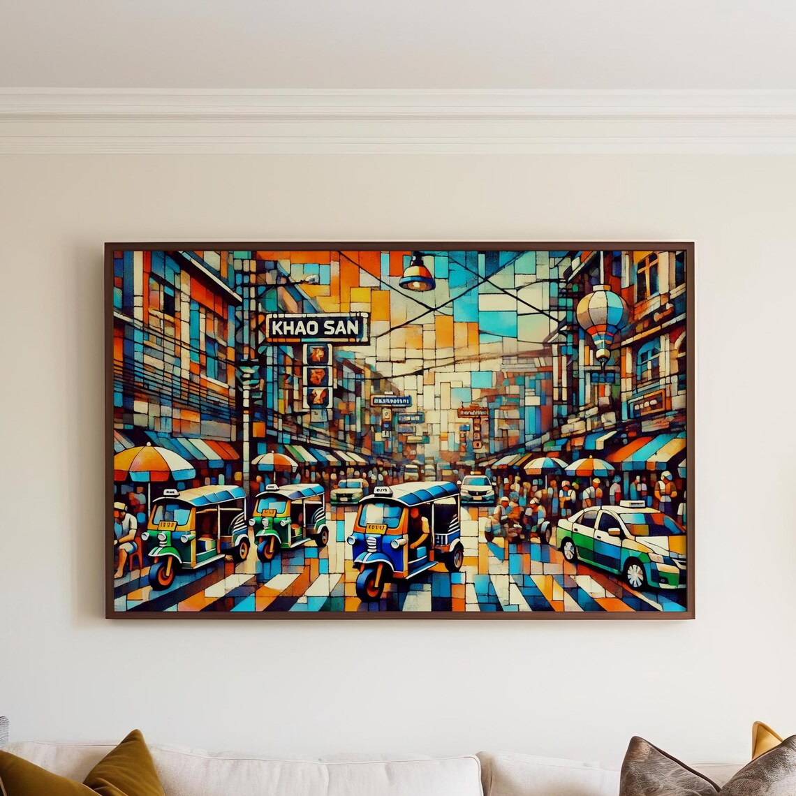 Khao San Road Bangkok Tuk Tuks Cubism Mosaic Street Travel Poster