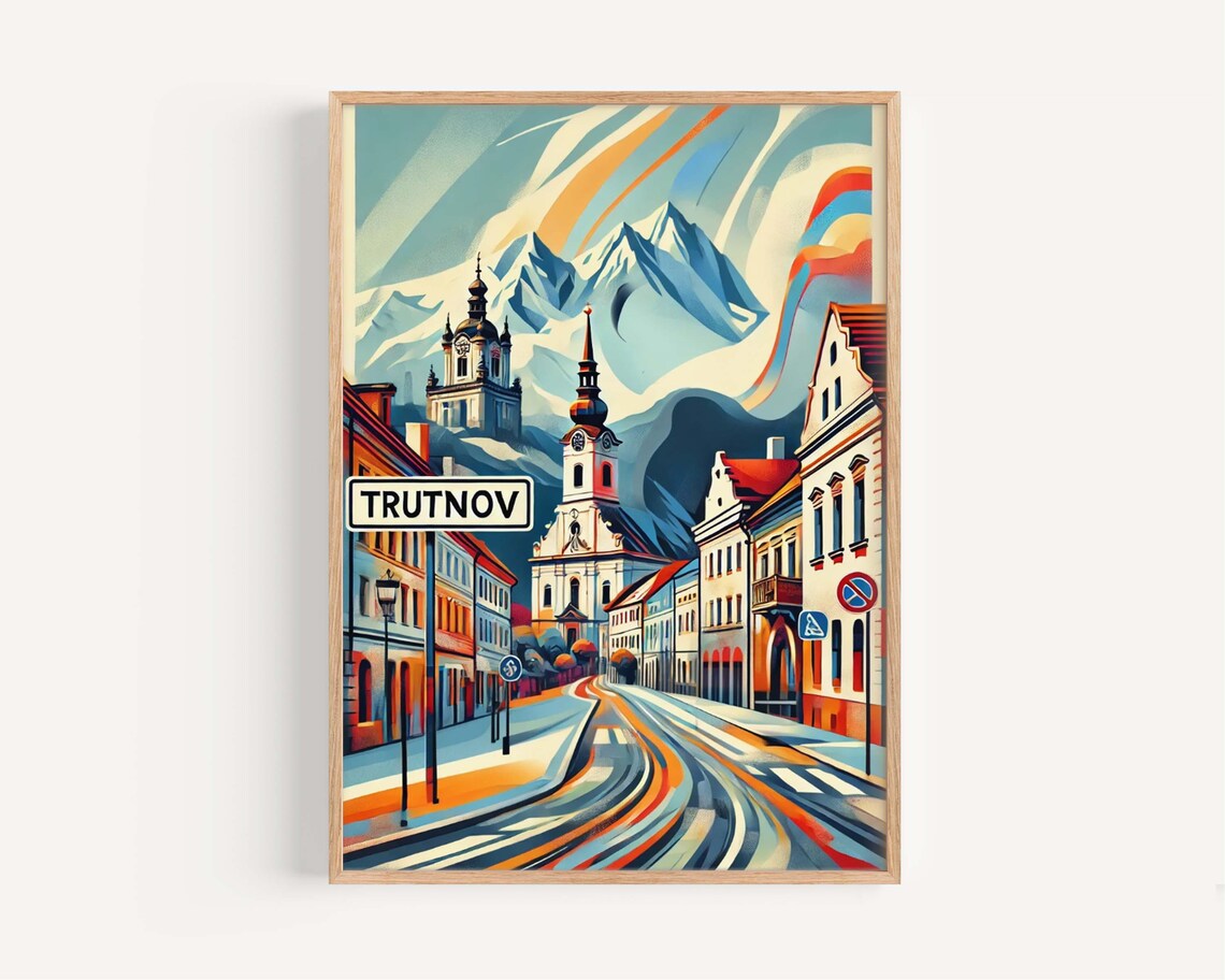 Trutnov Czech Republic Mountain Street Scene Art Travel Poster