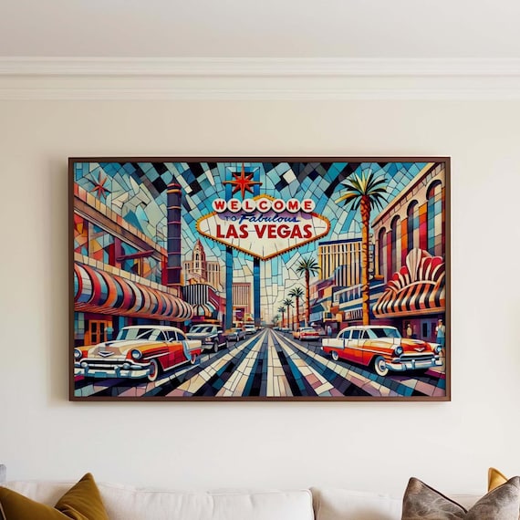 Welcome To Fabulous Las Vegas Cubism Strip Mosaic Art Poster