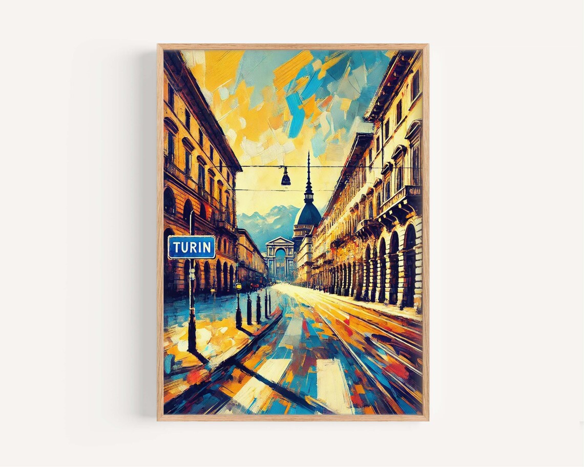 Turin Italy Historic Street Alpine Sunset Vintage Travel Poster