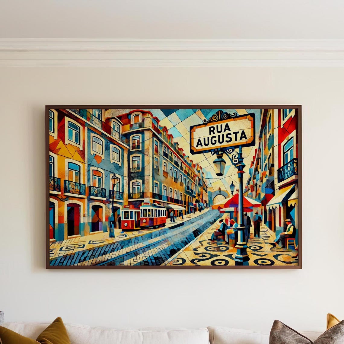 Rua Augusta Lisbon Vintage Streetcar Mosaic Streetscape Poster