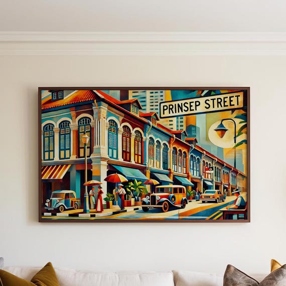 Prinsep Street Print Singapore Travel Poster Wall Art Souvenir Housewarming Gift Modern Cityscape Illustration
