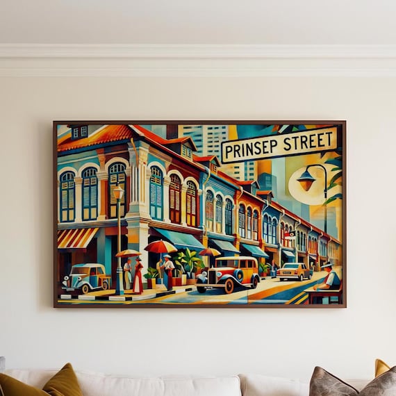 Prinsep Street Singapore Shophouse Vintage Car Street Art Poster
