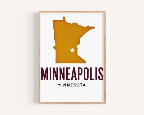 Minneapolis Minnesota Mustard State Map Silhouette Minimalist Poster