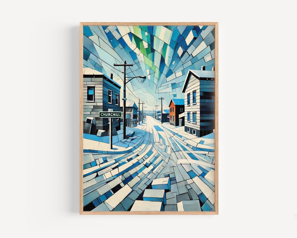 Churchill Manitoba Arctic Winter Street Mosaic Style Art Poster