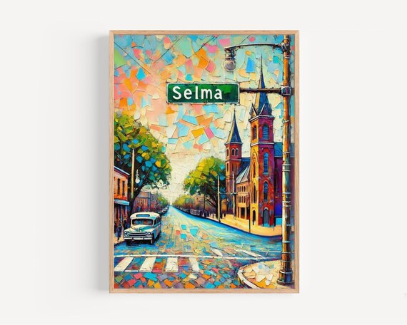 Selma Alabama Street Mosaic Style Colorful Cityscape Art Poster