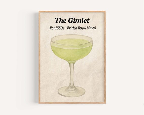 Gimlet Cocktail Art Print Retro Gin Lime Drink Illustration