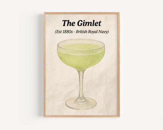 The Gimlet 1880s Lime Cocktail Watercolor Classic Vintage Bar Poster