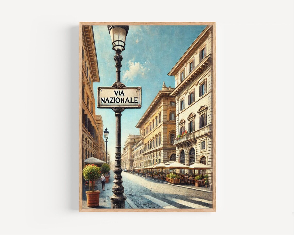 Via Nazionale Rome Historic Street Lamp Italian City Travel Poster