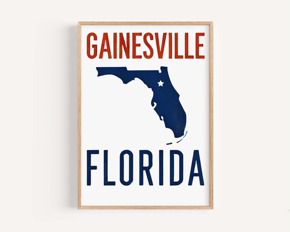 Gainesville Florida Navy State Map Silhouette White Star Poster